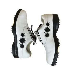 FootJoy eComfort Shoes Golf Women 6.5 Wide White Black Argyle Soft Spike 98522